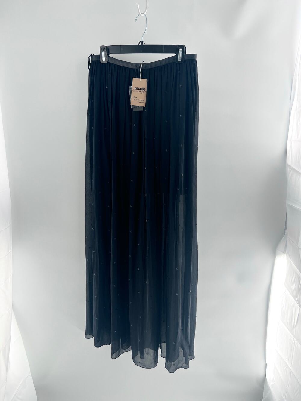 NWT Tibi 100% Silk Embellished Semi-Sheer Maxi Skirt with Slip Black Women's 8